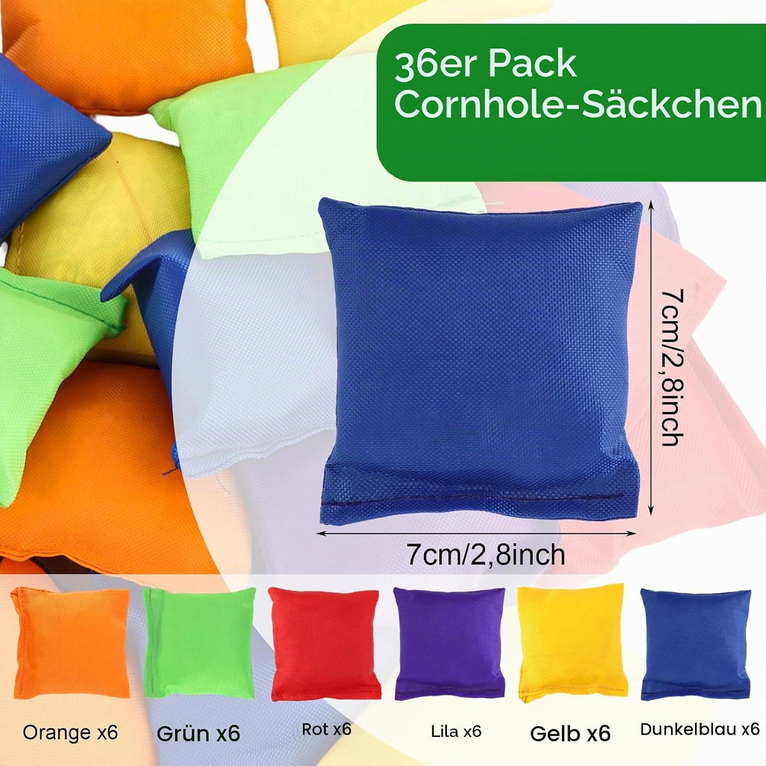 36 Stück Cornhole Säckchen, 6 Farben Wurfsäckchen, 7 x 7cm Nylon Sitzsack Werfen, Cornhole Sitzsack-