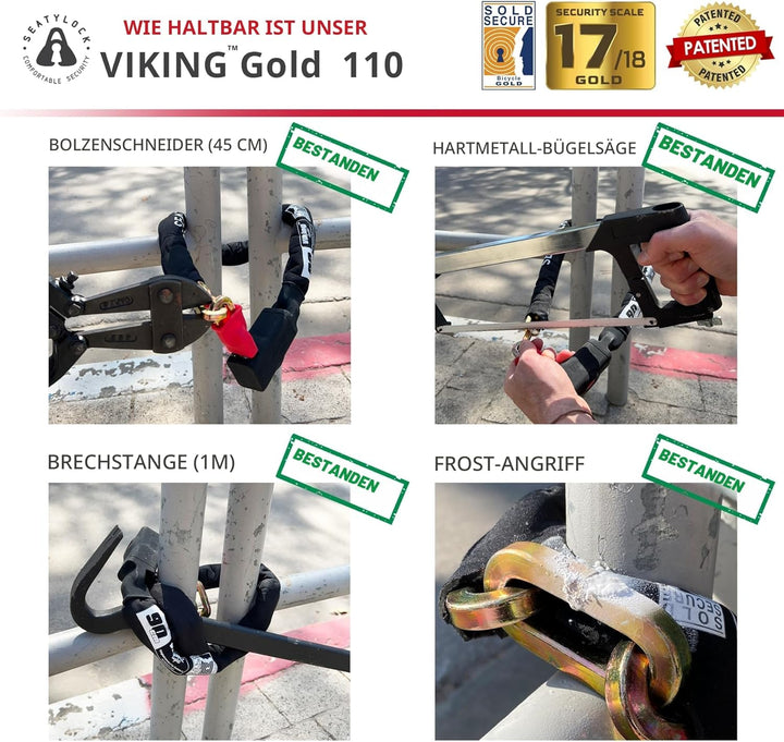 Seatylock Viking Fahrrad Kettenschloss mit Schlüssel – Patentiertes diebstahlsicheres Fahrradschloss