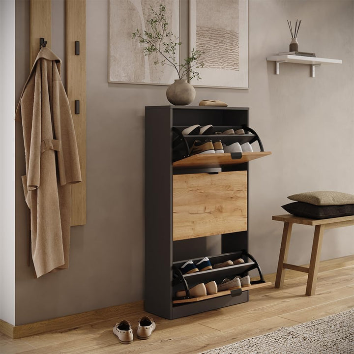 Vicco Schuhkipper Gizmo, Goldkraft Eiche/Anthrazit, 59 x 112 cm mit 3 Fächern Goldkraft Oak/Anthraci