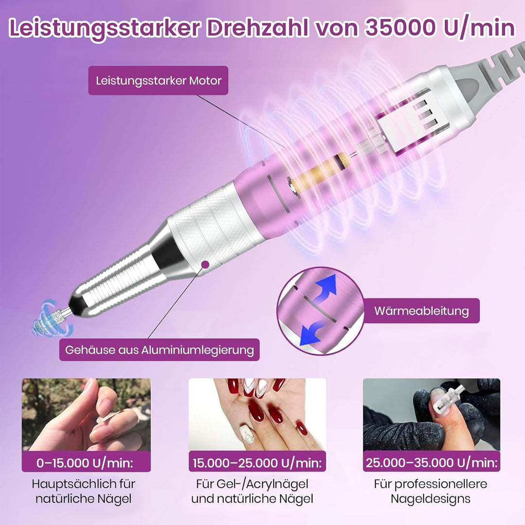Delanie Elektrische Nagelfräser 35.000 U/min, Akku-Nagelfräser für Acrylnägel Nagellack, wiederaufla