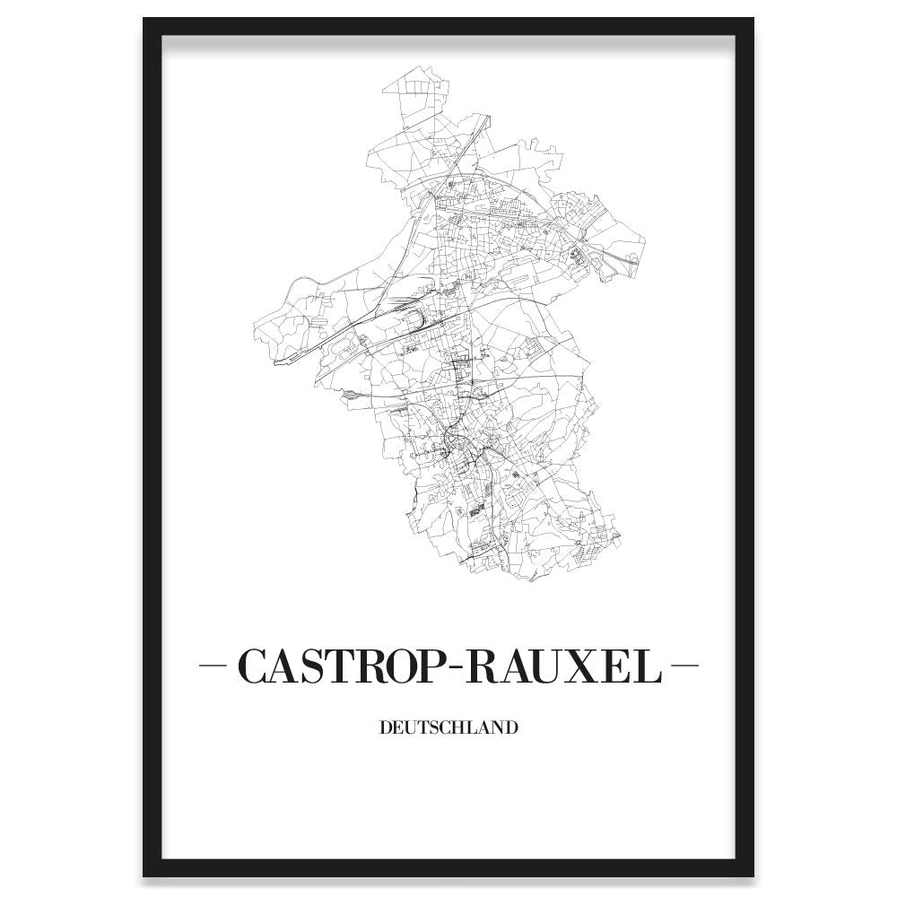 JUNIWORDS Stadtposter, Castrop-Rauxel, Wähle eine Grösse, 30 x 40 cm, Poster mit Rahmen, Schrift A,