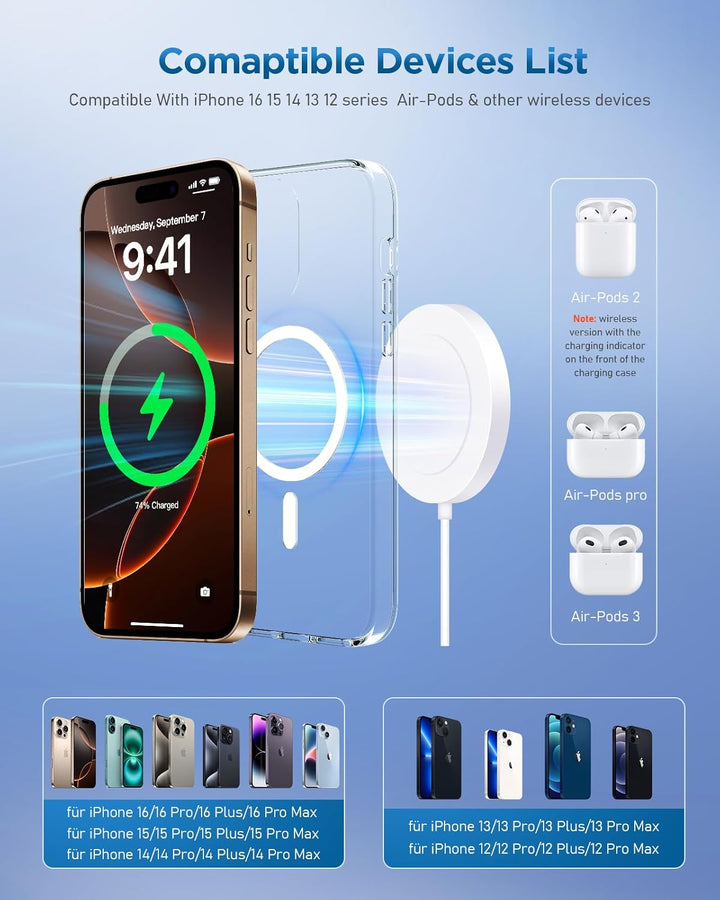 Mag-Safe Ladegerät Wireless Charger für iPhone: Magnet Ladestation Induktive kabellos Ladepad Kompat