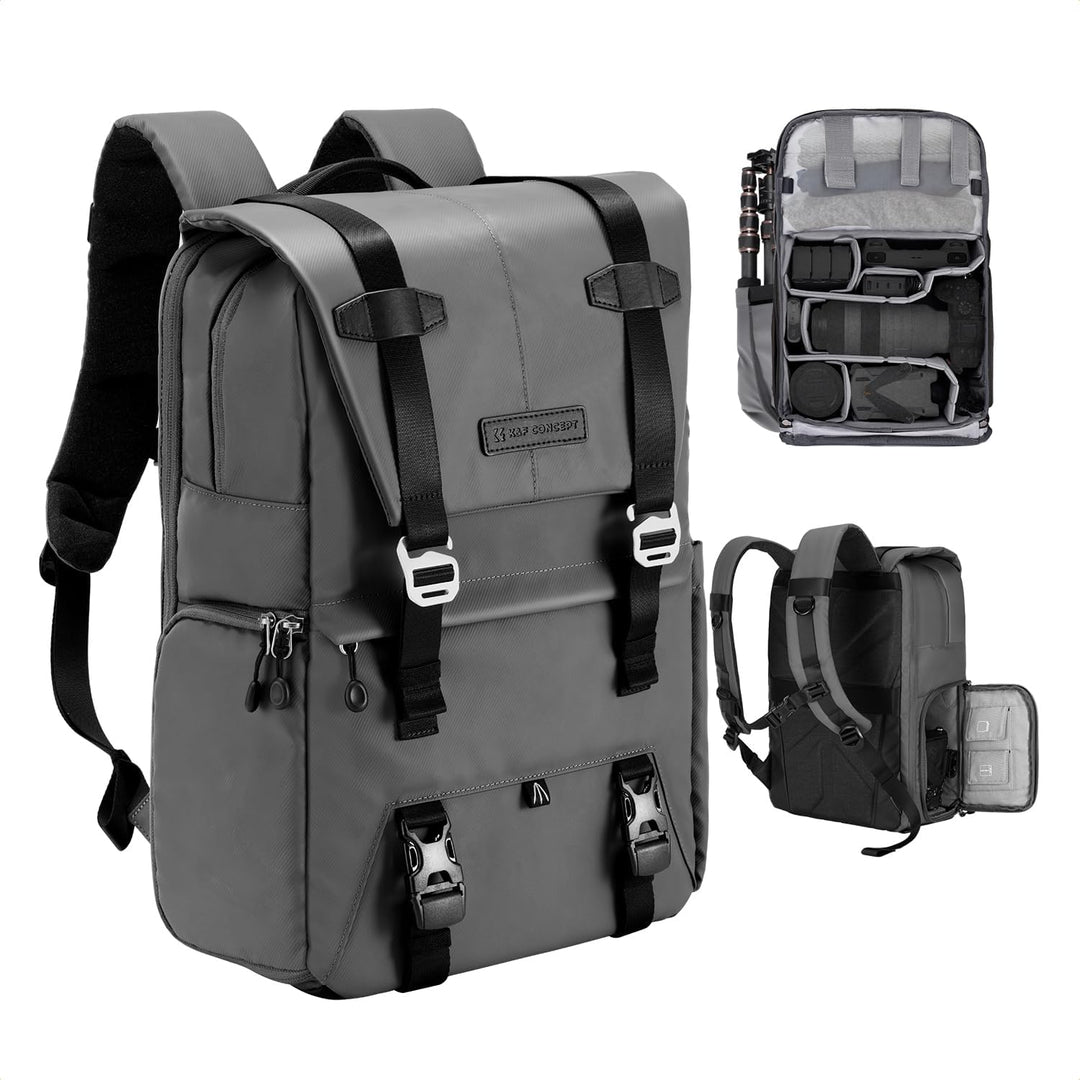 K&F CONCEPT Kamerarucksäcke 20L, Grosse Camera Backpack 15,6 Zoll Laptopfach, Spritzwassergeschutzt