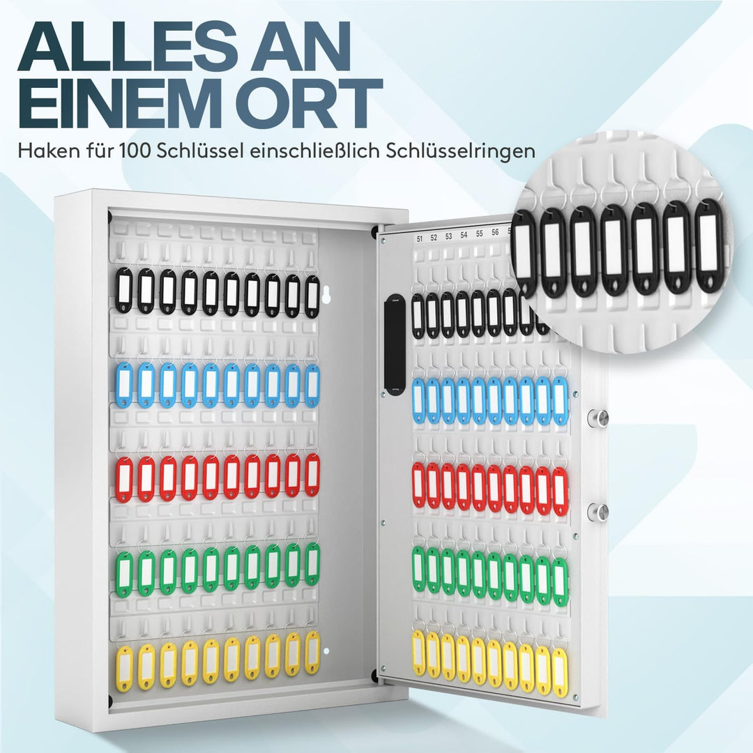 ACROPAQ Schlüsselschrank mit Zahlencode - Für bis zu 100 Schlüssel, Inkl. 100 Anhänger, Mit elektron