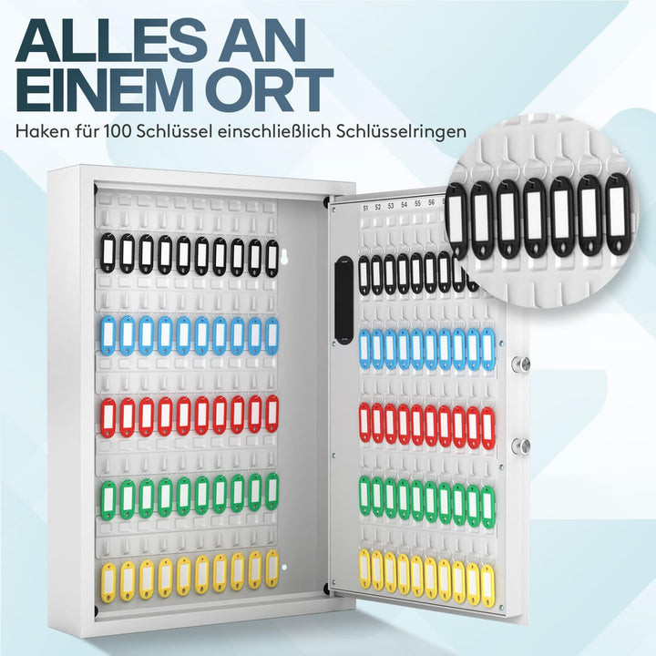 ACROPAQ Schlüsselschrank mit Zahlencode - Für bis zu 100 Schlüssel, Inkl. 100 Anhänger, Mit elektron
