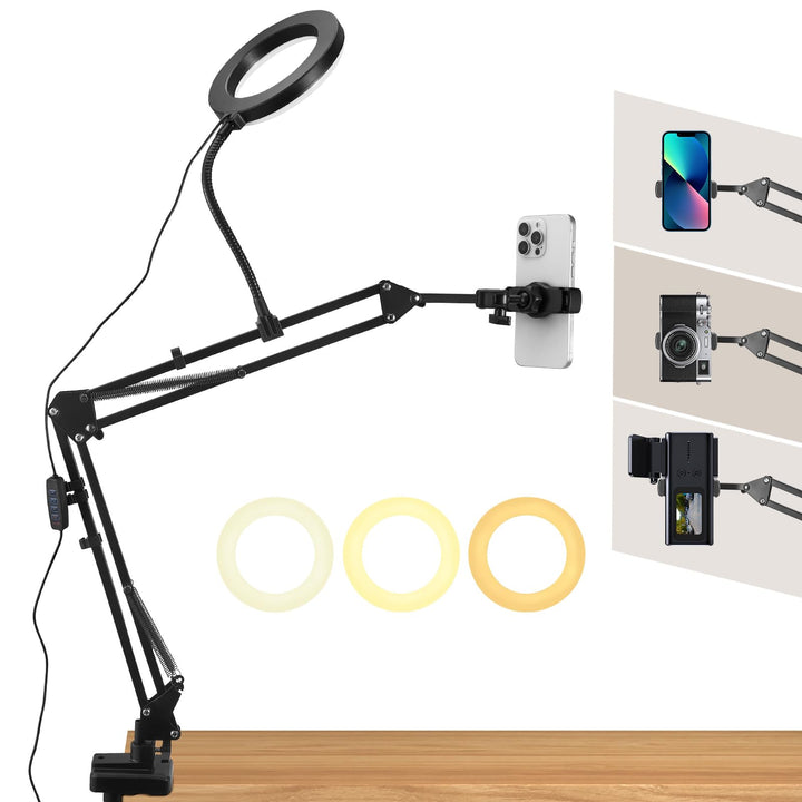 Overhead Stativ Handy mit Ringlicht, Ringlicht Overhead Handystativ, Flexible LED-Ringlicht mit Hand