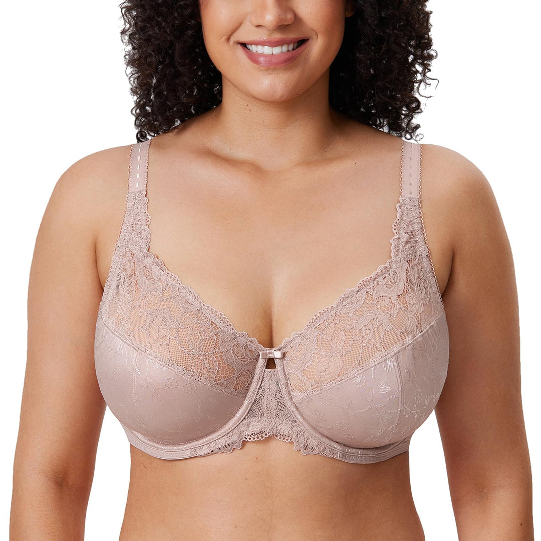 DELIMIRA Damen Minimizer BH ohne Einlagen mit Spitze mit Bügel Grosse Grössen 75D Hellbraun, 75D Hel