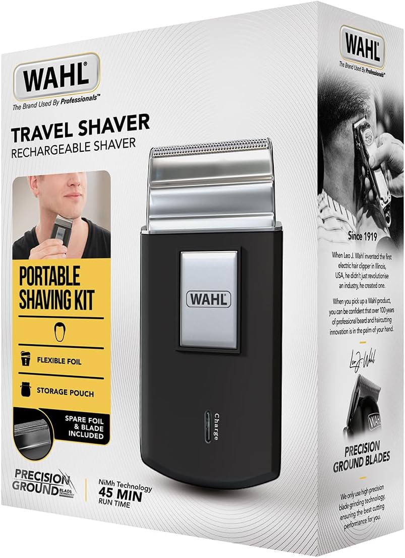 Wahl Travel Shaver - Kabelloser und wiederaufladbarer elektrischer Rasierer für Herren, ideal für Re
