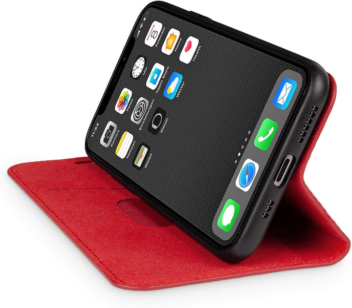 WIIUKA Echt Ledertasche Travel Nature Hülle für Apple iPhone 11 Pro Italienisches Leder, Vintage Rot