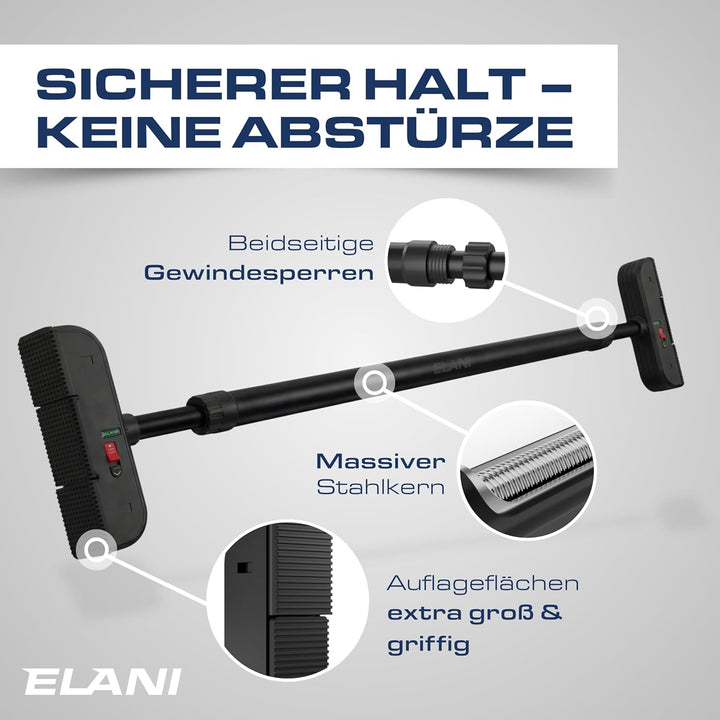 ELANI – Klimaneutrale Klimmzugstange Wand 115-140 cm ohne Bohren mit innovativer Gewindesperre für s