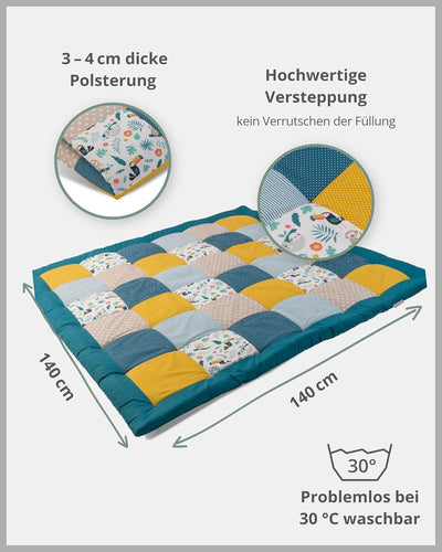 ULLENBOOM Krabbeldecke für Baby 140x140 cm, 100% OEKO-TEX Materialien, Made in EU, Dick & weich gepo