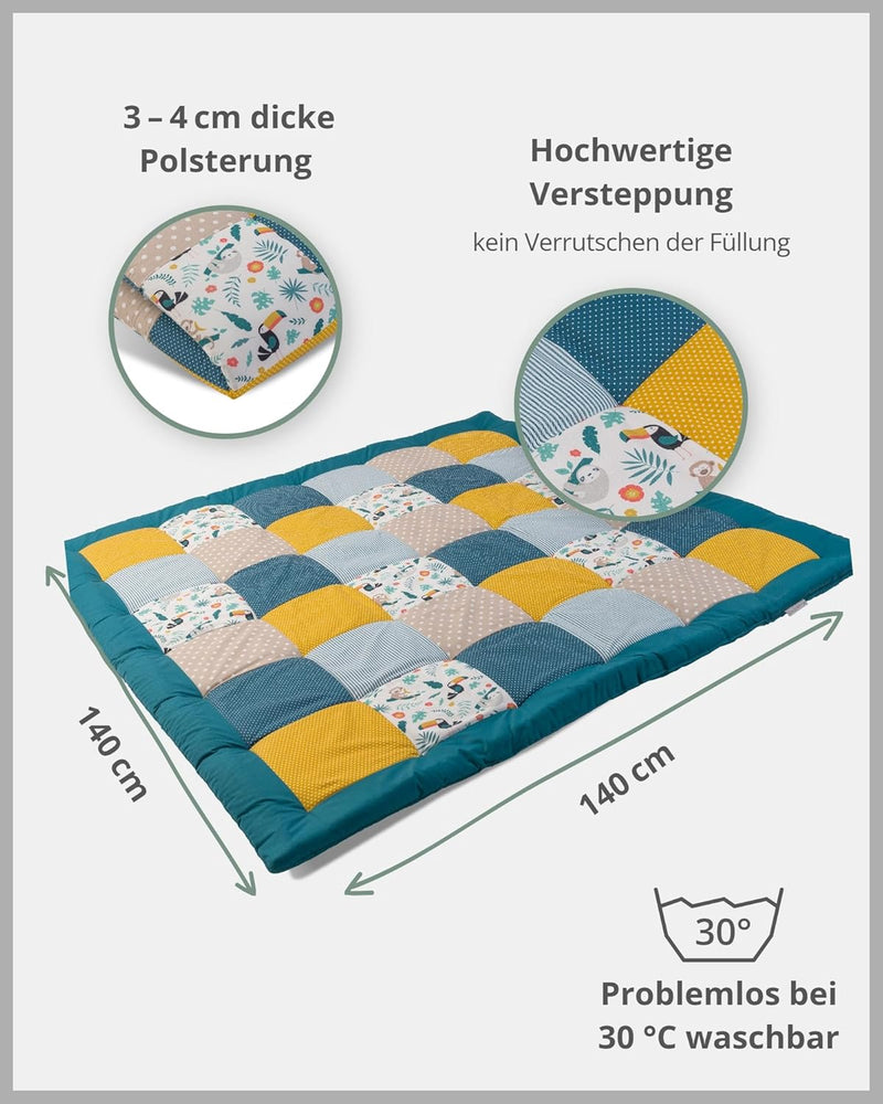 ULLENBOOM Krabbeldecke für Baby 140x140 cm, 100% OEKO-TEX Materialien, Made in EU, Dick & weich gepo