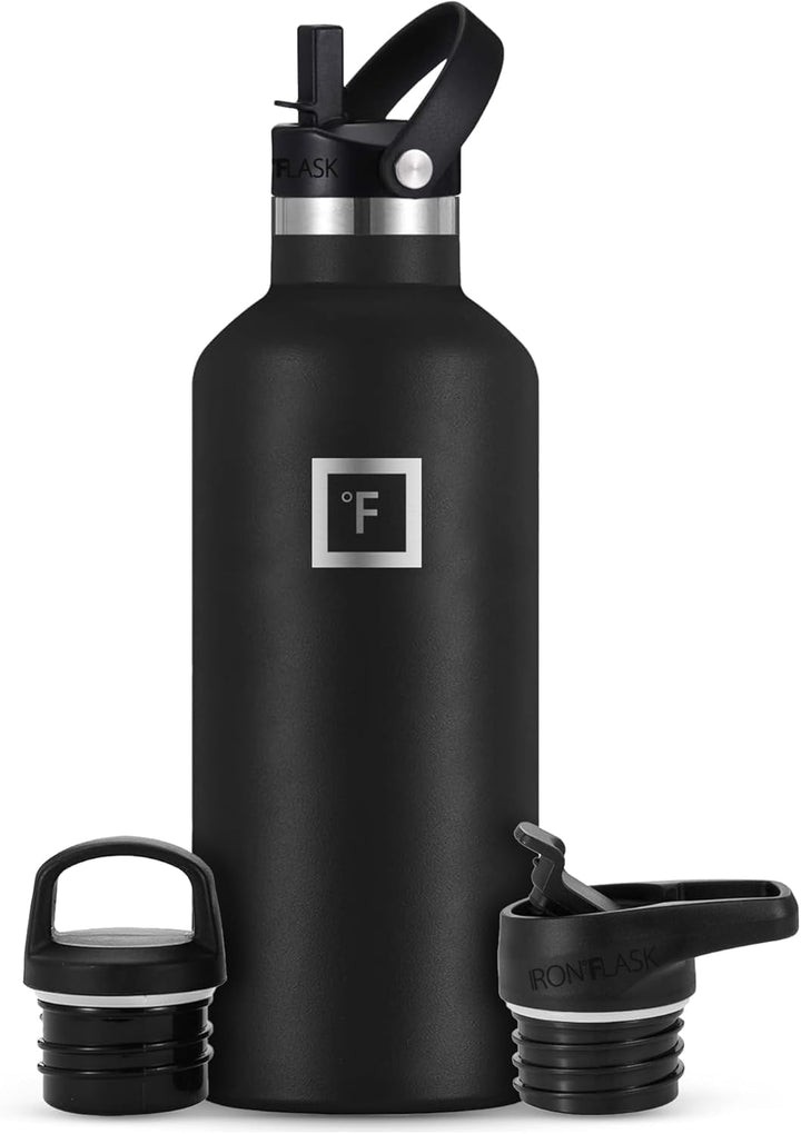 IRON °FLASK Edelstahl Trinkflasche mit 3 Deckel - Auslaufsicher Thermosflasche - Metall Wasserflasch