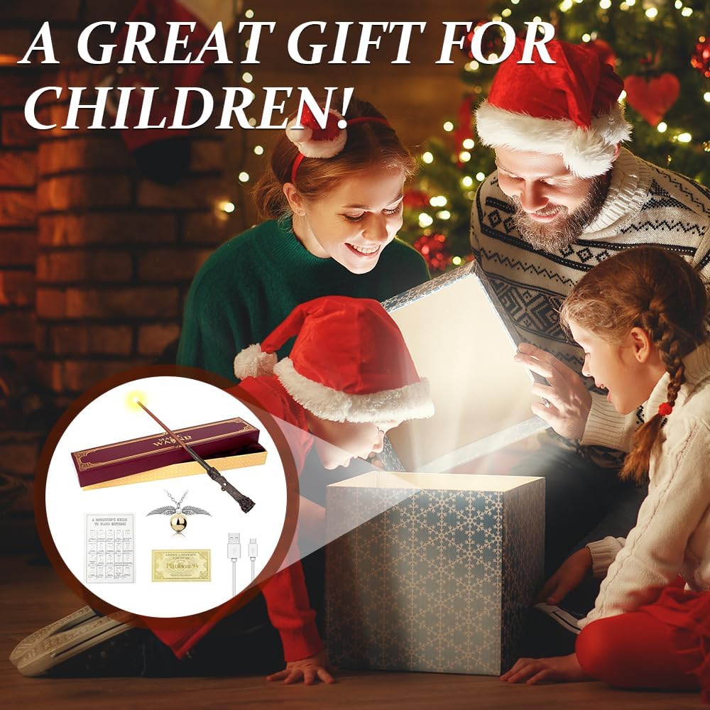 Hojalis Harry Zauberstab mit Licht, 35CM Zauberstabs-Hpotter, Zauberstabs aus Harz, USB Aufladung Ma