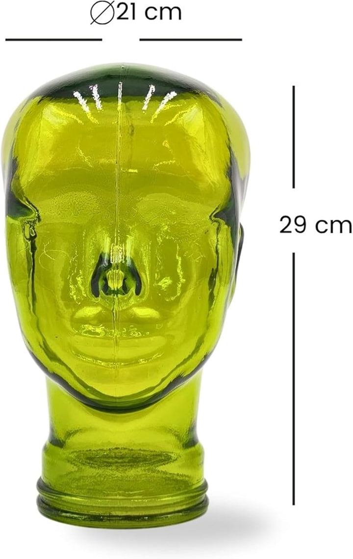 DESIGN DELIGHTS KOPFHÖRERSTÄNDER Mick | Glas, transparent/grün, 29 cm | Glaskopf, Deko Kopf