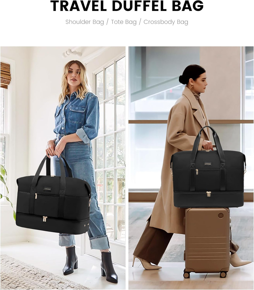 LOVEVOOK Reisetasche Damen Weekender Bag, Gross Handgepäck Tasche 60L Sporttasche Kliniktasche Gebur