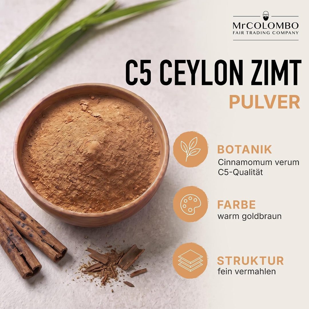Ceylon Zimt Pulver 100g – C5 Premium Qualität, Direktimport aus Sri Lanka, Echter Zimt gemahlen, cum