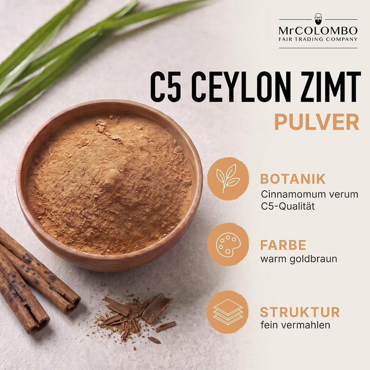 Ceylon Zimt Pulver 100g – C5 Premium Qualität, Direktimport aus Sri Lanka, Echter Zimt gemahlen, cum