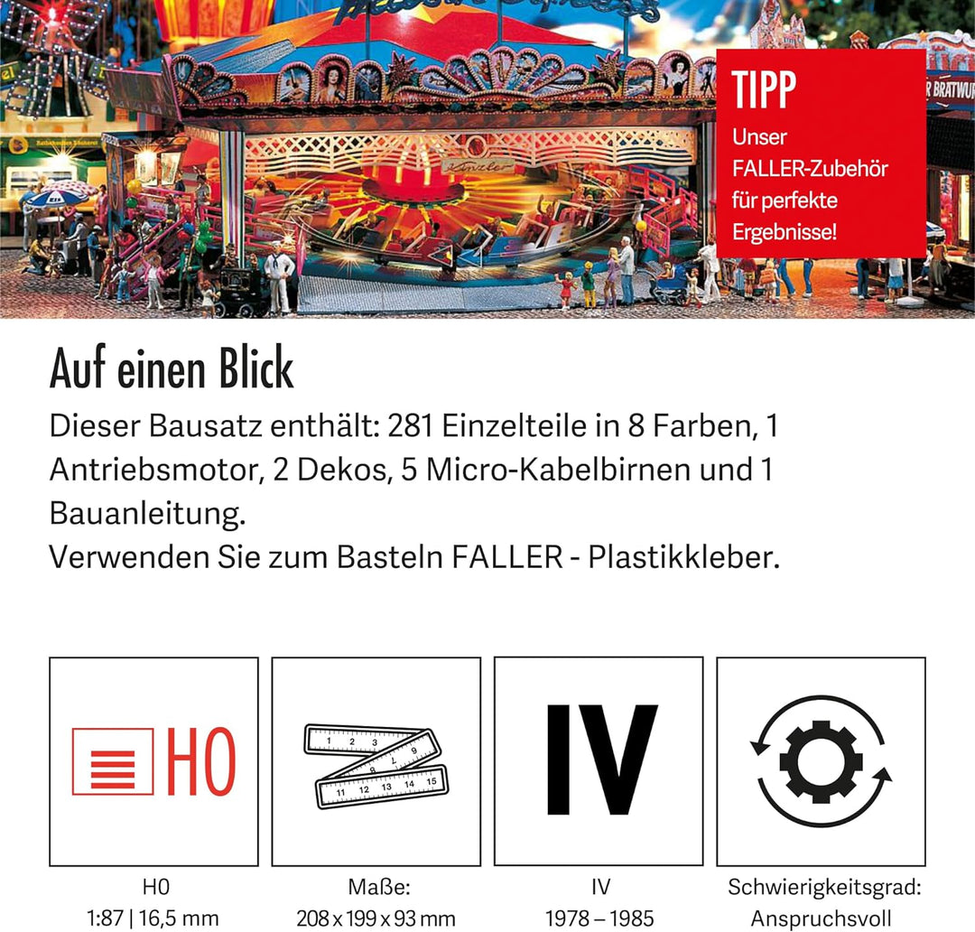 FALLER Karussell Musik Express Modellbausatz mit 281 Einzelteilen 208 x 199 x 93 mm I Modelleisenbah