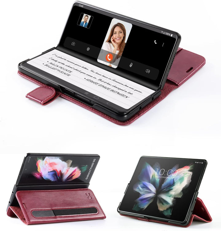 OCASE Hülle Samsung Galaxy Z Fold 3 5G Handyhülle mit S Pen Halter [Premium PU Leder] [Kartenfach] C