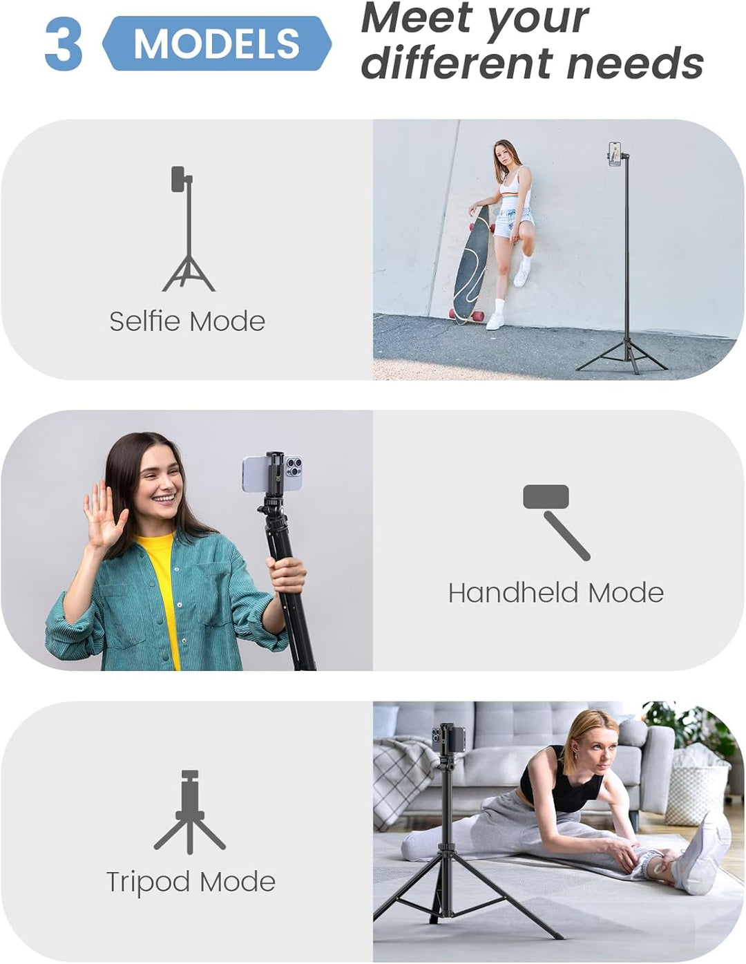 Handy-Stativ & Selfie Stick 180cm, YUMAZLA Verstärkte Stativ für Smartphone, Handystativhalter mit F
