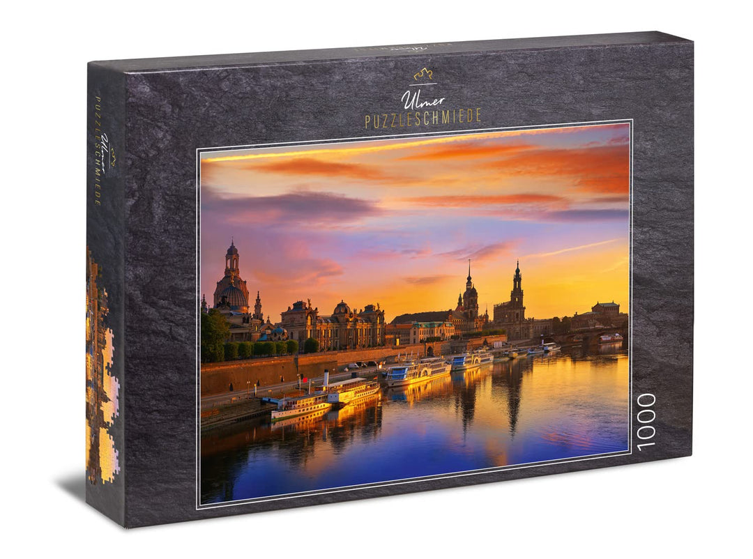 Ulmer Puzzleschmiede - Puzzle „Dresden am Abend“ - Klassisches 1000 Teile Städtepuzzle – Stimmungsvo