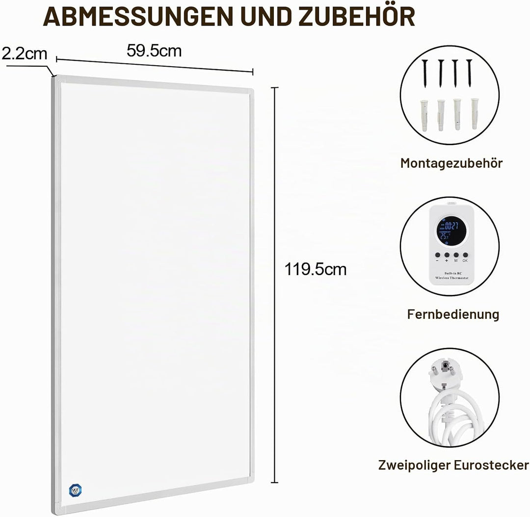 Infrarotheizung Bild 800W - Schnellwärmend in 1-3 Min. - Energieeffizient mit Überhitzungsschutz - F