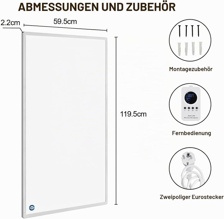 Infrarotheizung Bild 1000W - Schnellwärmend in 1-3 Min. - Energieeffizient mit Überhitzungsschutz -