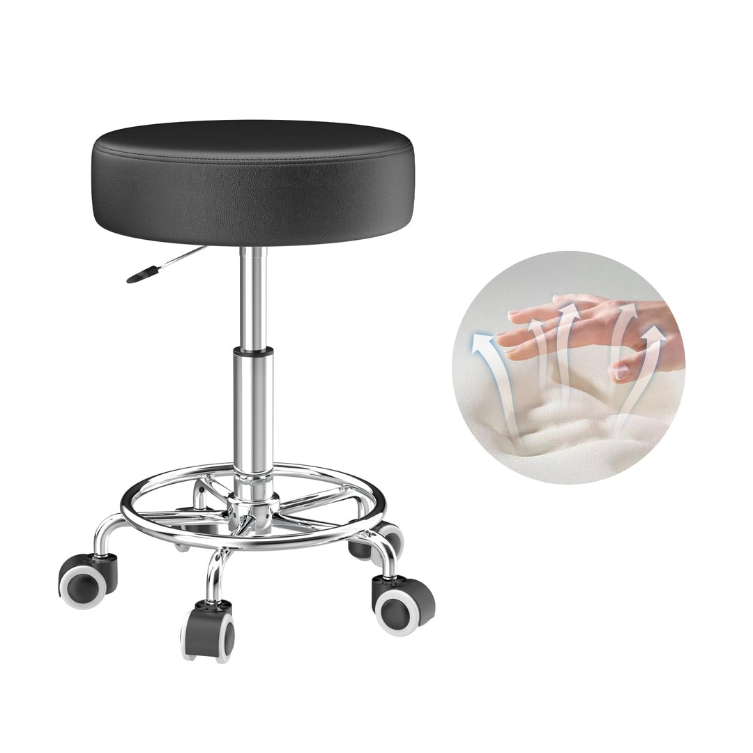 Hocker höhenverstellbar 49cm-63cm,Rollhocker mit fussstützezur Entspannung des Körpers,kompakt,beque