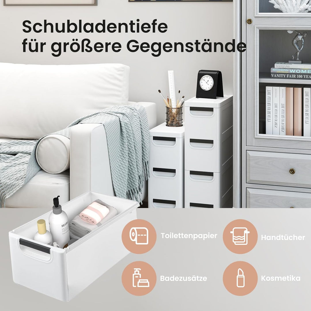 Schmaler Badezimmerschrank auf Rollen, Schmaler Badezimmerschrank mit 3/4/5 Schubladen, Mobiler Schu