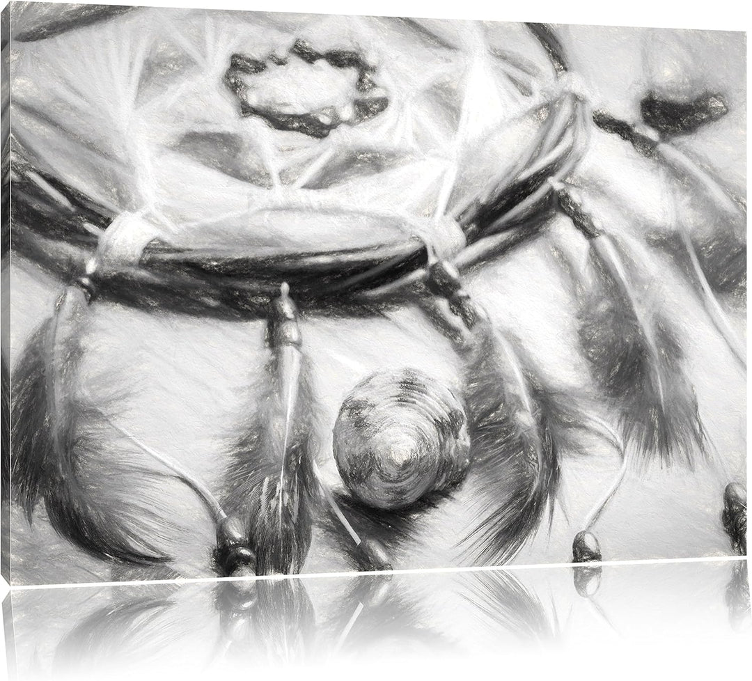 Pixxprint Traumfänger mit Federn als Leinwandbild/Grösse: 100x70 cm/Wandbild/Kunstdruck/fertig bespa