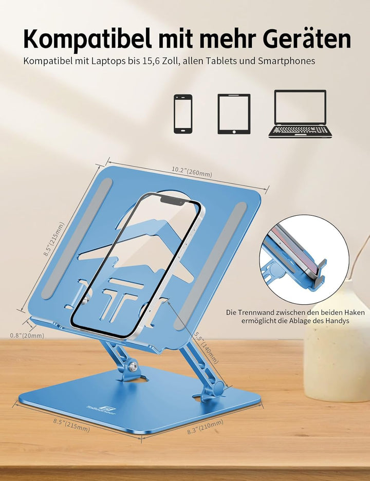 Ergonomischer Laptop Ständer aus Aluminium, Höhenverstellbar & Faltbar, Stabil & Rutschfest, Verbess