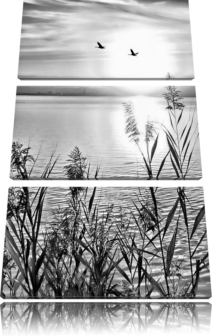 Pixxprint Sonnenuntergang am See als Leinwandbild/Grösse: 3 Teilig (120x80) cm/Wandbild/Kunstdruck/f