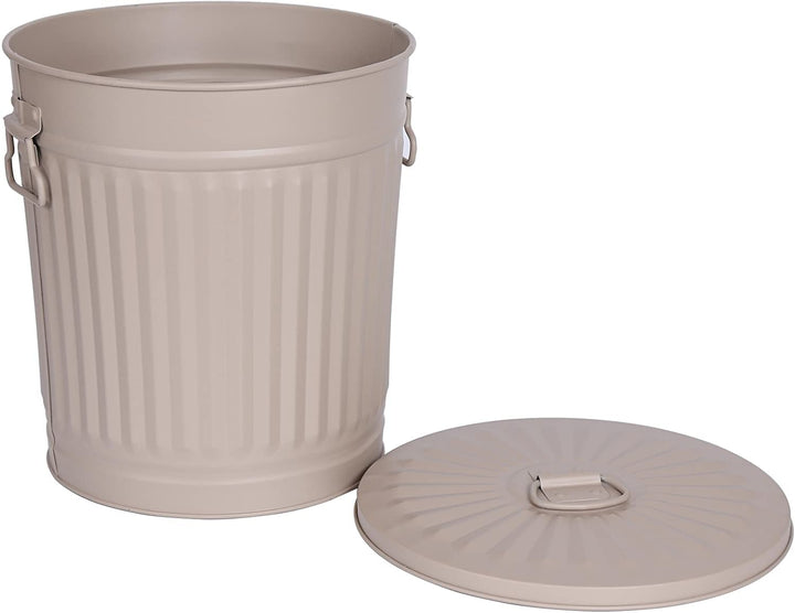 Jinfa 1 Retrodesign Metalleimer mit Griffen und Deckel + 50 Müllbeutel | Beige | 18L 1 Mülleimer 18L