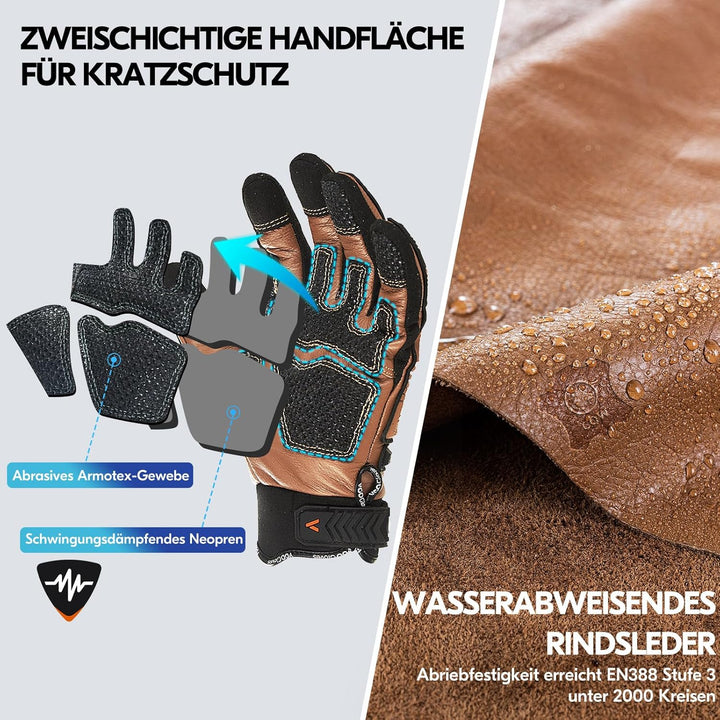 Vgo... 1 Paar Schnittfeste Handschuhe, Sicherheitsleder-Arbeitshandschuhe, Mechaniker-Handschuhe, HP