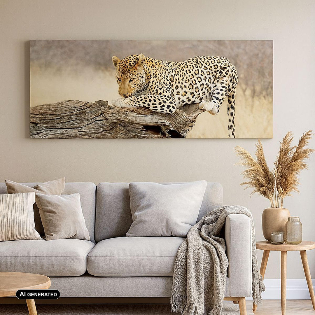 Wandbilder Dekoration Wohnzimmer Afrika Leopard Katze Safari Panorama Bilder auf Leinwand 120x50cm L