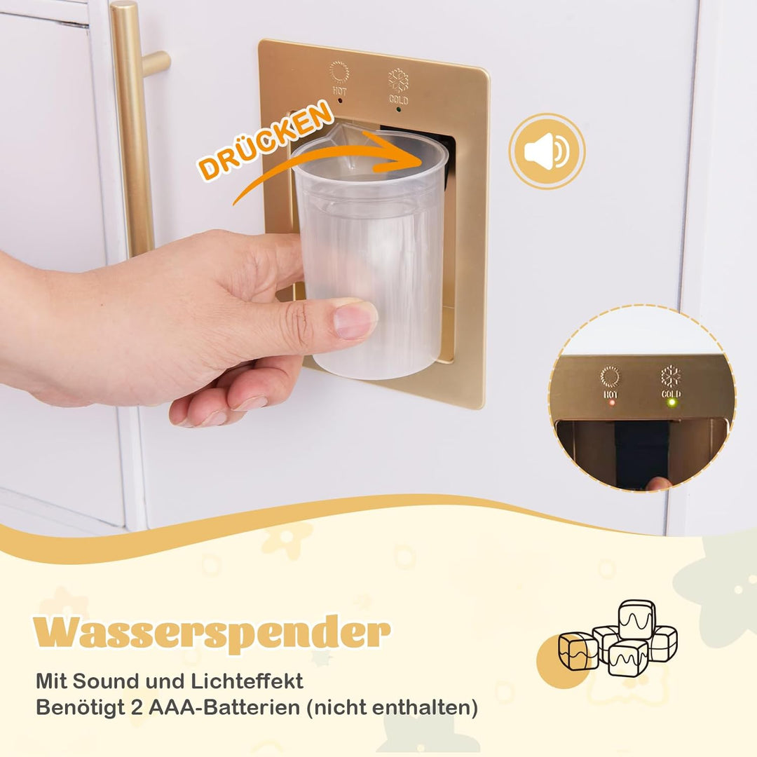 COSTWAY Kinderküche aus Holz, Spielküche mit Licht und Sound, Kinder Küche mit Spüle, Wasserhahn, He