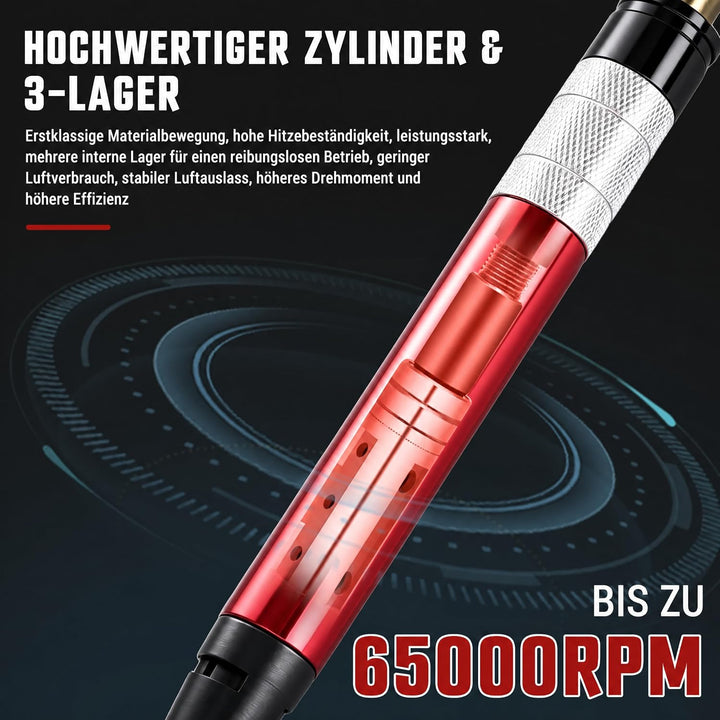 Micro Stabschleifer, Mini Druckluft Stabschleifer Druckluftschleifer,65000 U/Min Luftschleifer Gerad