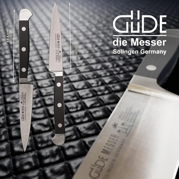 GÜDE Solingen - Spickmesser geschmiedet, 10 cm, POM schwarz, ALPHA, Office Messer, Doppelkropf, Hand