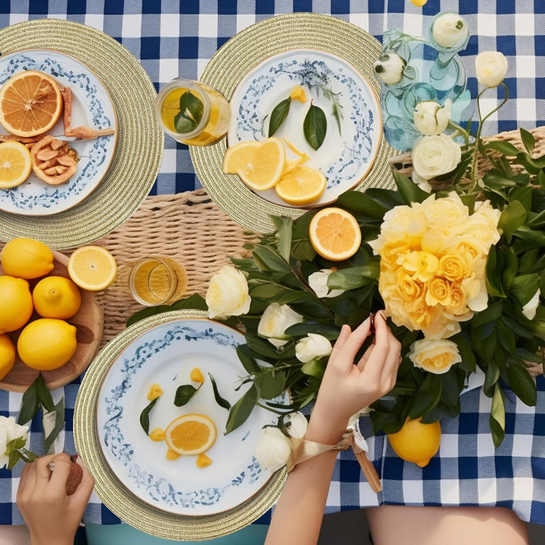 Platzsets Rund Gold Geflochten Tischsets 12er Set Hitzebeständigem Tisch Tischsets Waschbar für Küch
