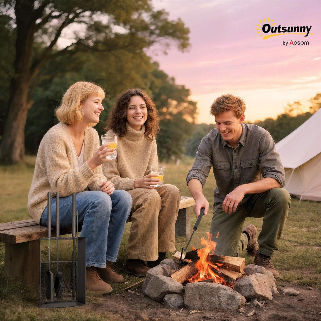 Outsunny Kaminbesteck Set 5 teilig Kaminzubehör mit Besen, Schaufel, Schürhaken Zange Ständer, Kamin