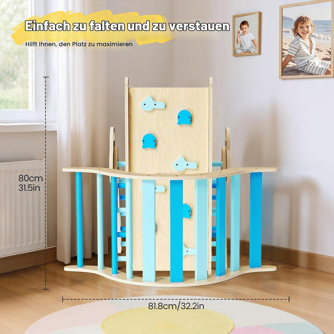 Klettergerüst Indoor,7-in-1 Montessori Indoor Spielset,Stabiles Birkenholz Klettergerüst mit Rutsche