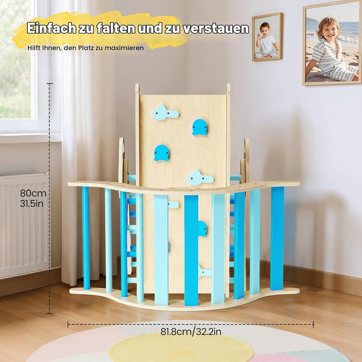 Klettergerüst Indoor,7-in-1 Montessori Indoor Spielset,Stabiles Birkenholz Klettergerüst mit Rutsche