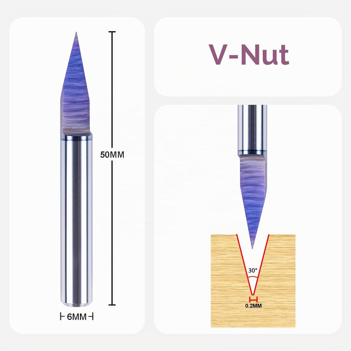 SpeTool Gravierfräser 6mm Schaft 30 Grad V Nutfräser Schriftenfräser Holz 0,2 mm Spitze VHM Graviers
