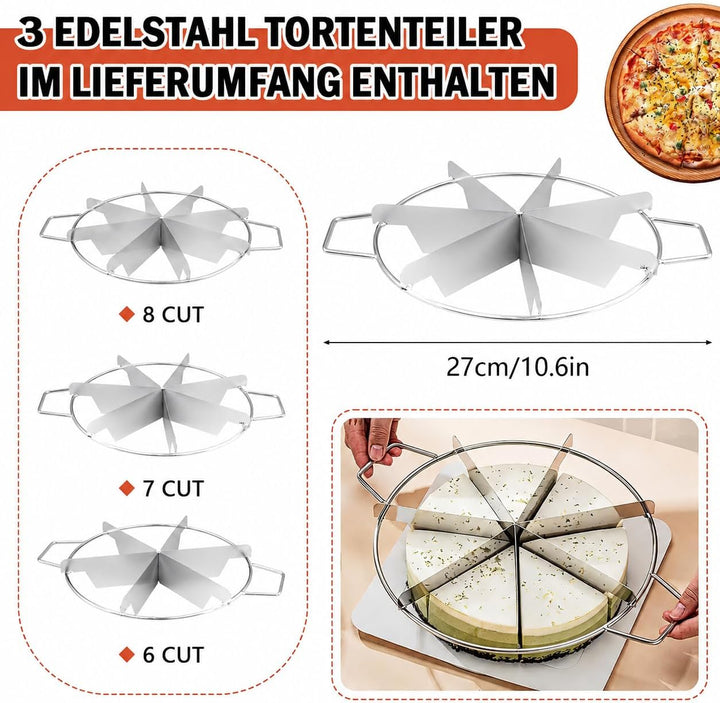 3 Stück Rund Tortenteiler, 6/7/8 Stücke Edelstahl Kuchenteiler mit Griff, Metall Tortenschneider Sch
