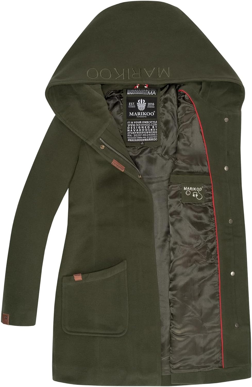 MARIKOO Damen Mantel Trenchcoat Wintermantel Übergangs Jacke Parka Lang B819 S Forest-Green, S Fores
