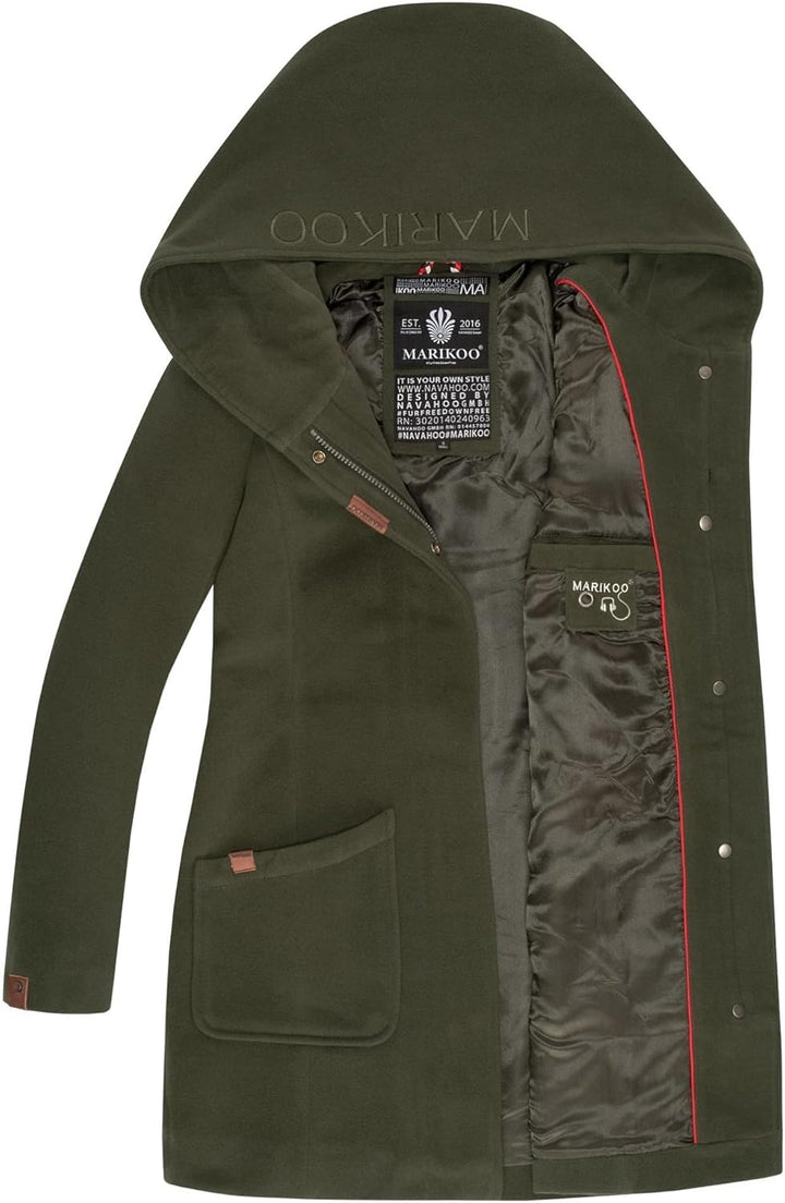 MARIKOO Damen Mantel Trenchcoat Wintermantel Übergangs Jacke Parka Lang B819 S Forest-Green, S Fores