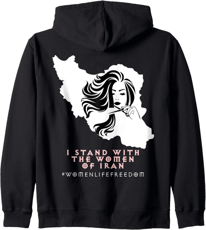 Iran Map, I stand with women of iran, iranische Frau Haarschnitt Kapuzenjacke