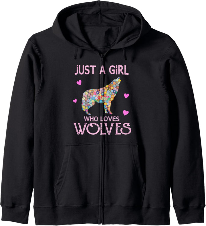 Just A Girl Who Loves Wolves Wolf Geschenk Mädchen Teenager Kapuzenjacke