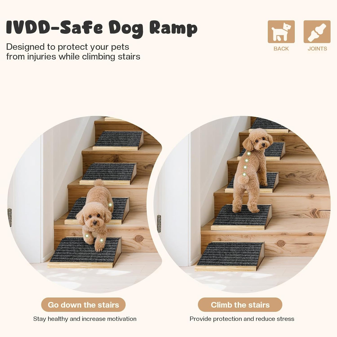 3er-Pack Hunderampe aus Holz, rutschfeste Haustiertreppe für kleine Hunde mit Teppichoberfläche, nie